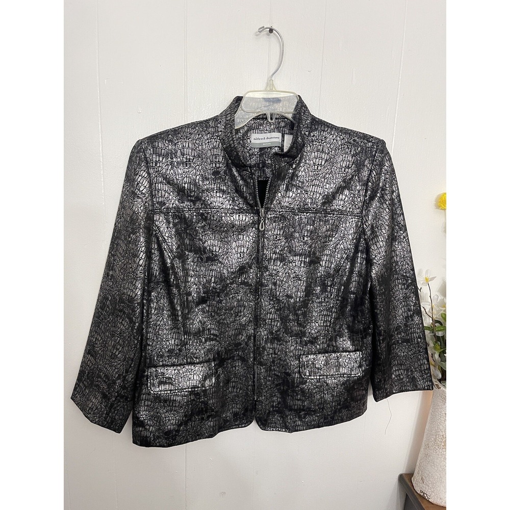 Alfred Dunner 16 Black And Silver Metallic Jacket 3/4 Sleeve